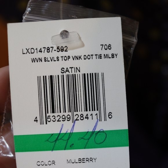 BCBG Maxazria Purple Polka Dot Sleeveless Tie Corset Back Smocked Top NWT LARGE - Picture 14 of 14